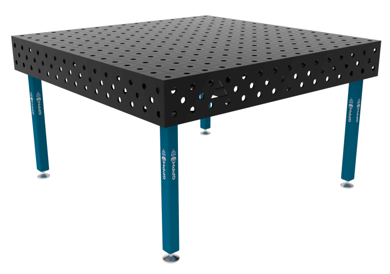 Schweißtisch ECO 8 mm – 1500x1480 mm System Φ28 Raster 100x100mm Beine Mit festen Füßen