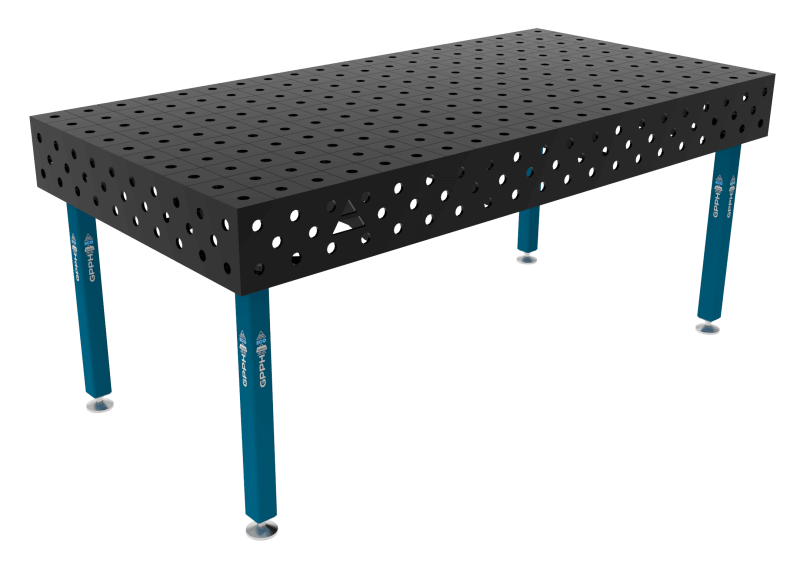Schweißtisch ECO 8 mm – 2000x1000 mm System Φ28 Raster 100x100mm Beine Mit festen Füßen