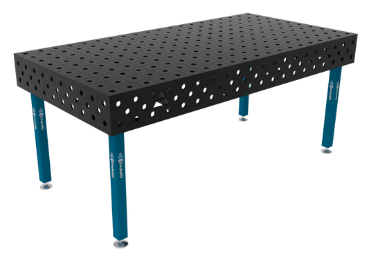 Schweißtisch ECO 8 mm – 2000x1000 mm System Φ28 Raster 100x100mm Beine Mit festen Füßen