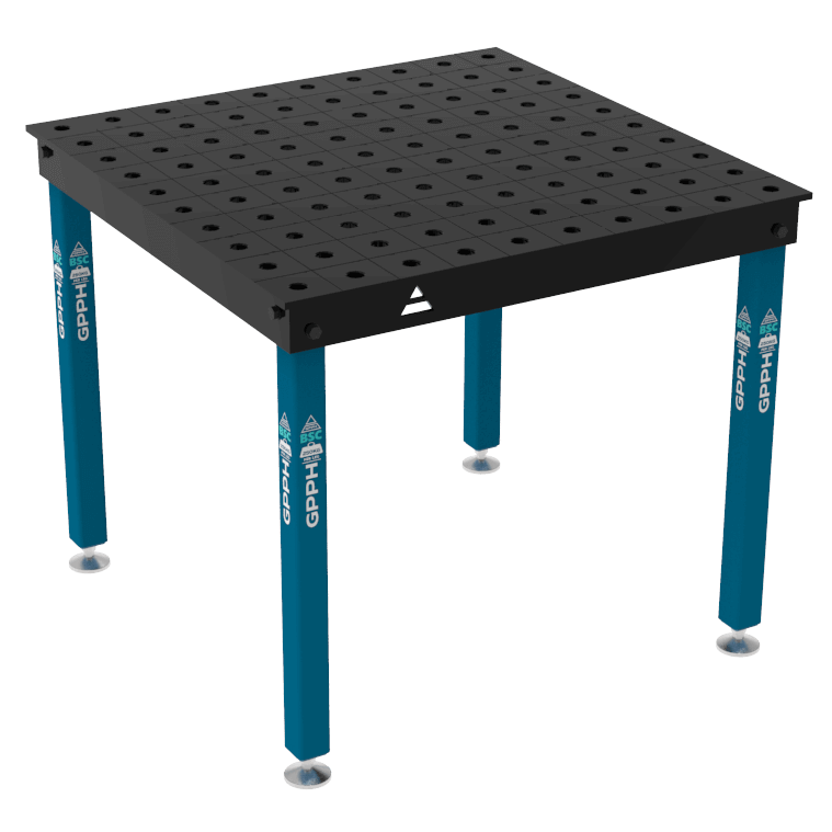 Schweißtisch BASIC 12mm – 1000x1000mm System Φ28 Raster 100x100mm Beine Mit festen Füßen