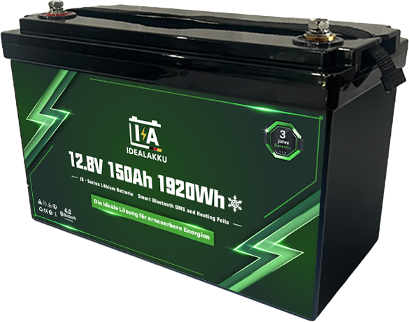 Idealakku IB-12-150H LiFePO4 Batterie 12.8 V 150 Ah mit Bluetooth & Smart BMS mit Heizung