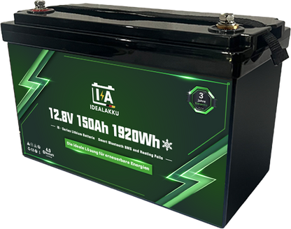Idealakku IB-12-150H LiFePO4 Batterie 12.8 V 150 Ah mit Bluetooth & Smart BMS mit Heizung