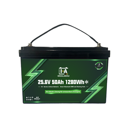 Idealakku IB-24-50H LiFePO4 Batterie 25.6 V 50 Ah mit Bluetooth & Smart BMS mit Heizung