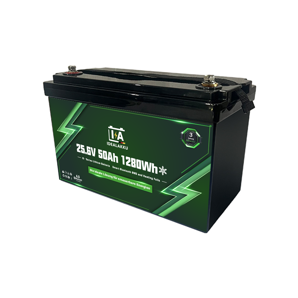 Idealakku IB-24-50H LiFePO4 Batterie 25.6 V 50 Ah mit Bluetooth & Smart BMS mit Heizung