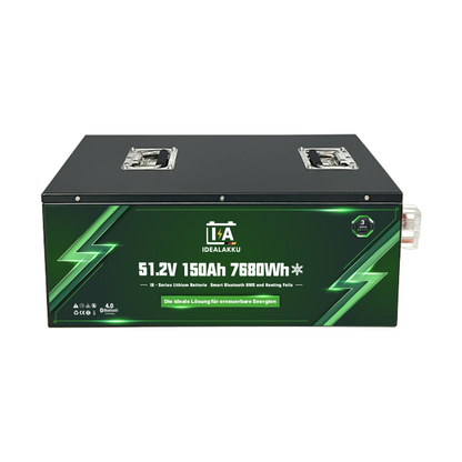 Idealakku IB-48-150H LiFePO4 Batterie 51.2 V 150 Ah mit Bluetooth & Smart BMS mit Heizung