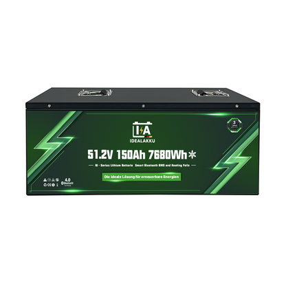 Idealakku IB-48-150H LiFePO4 Batterie 51.2 V 150 Ah mit Bluetooth & Smart BMS mit Heizung