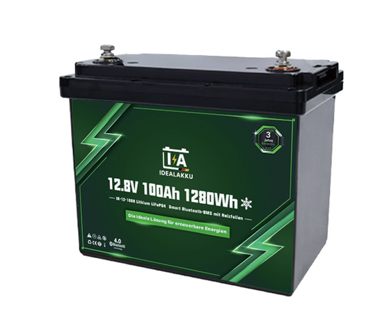 Idealakku IB-12-100H LiFePO4 Batterie 12.8 V 100 Ah mit Bluetooth & Smart BMS mit Heizung