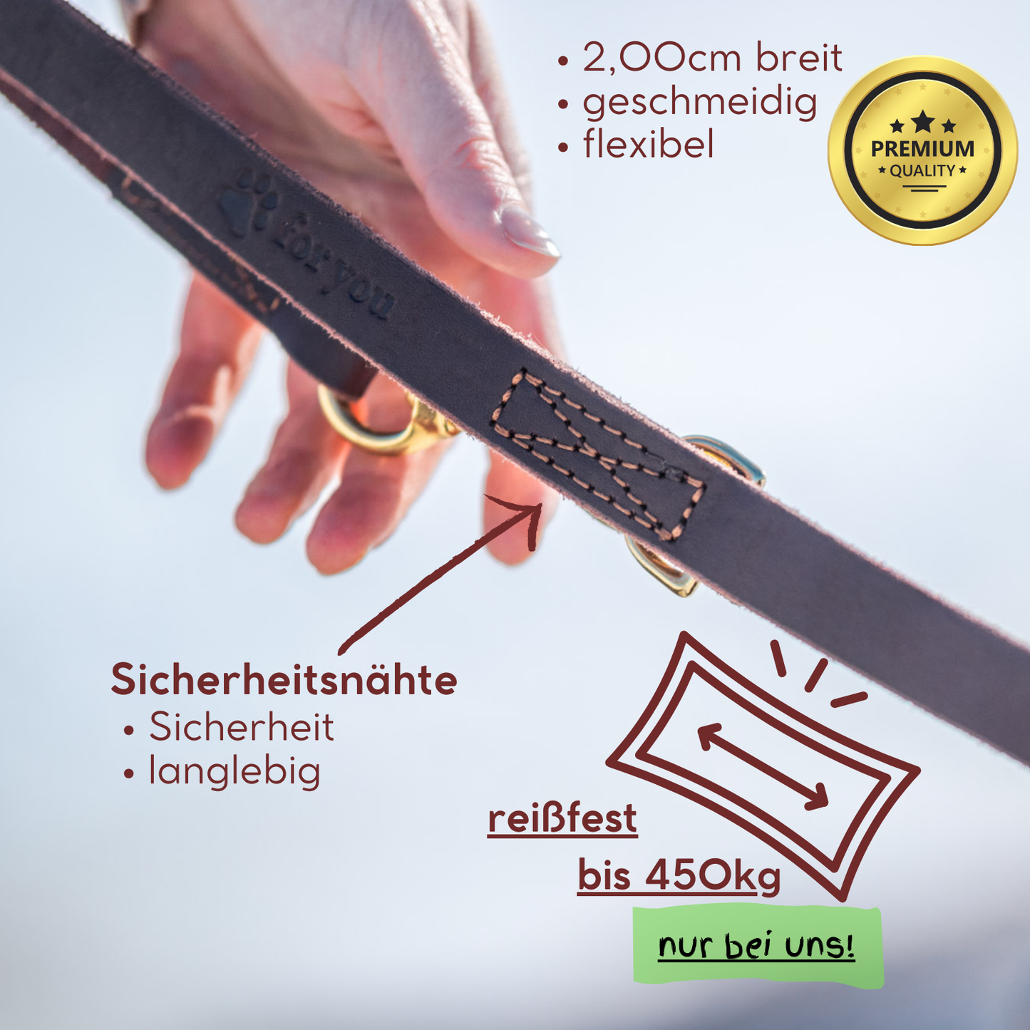 foryou® Echt Leder Hundeleine mit Halsung - Ihre Führleine in Premium Qualität - Made in Germany
