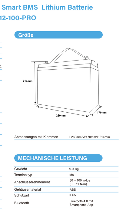 ULTIMATRON UBL-12-100-PRO LiFePO4 Batterie 12,8 V 100 Ah mit Bluetooth & Smart BMS