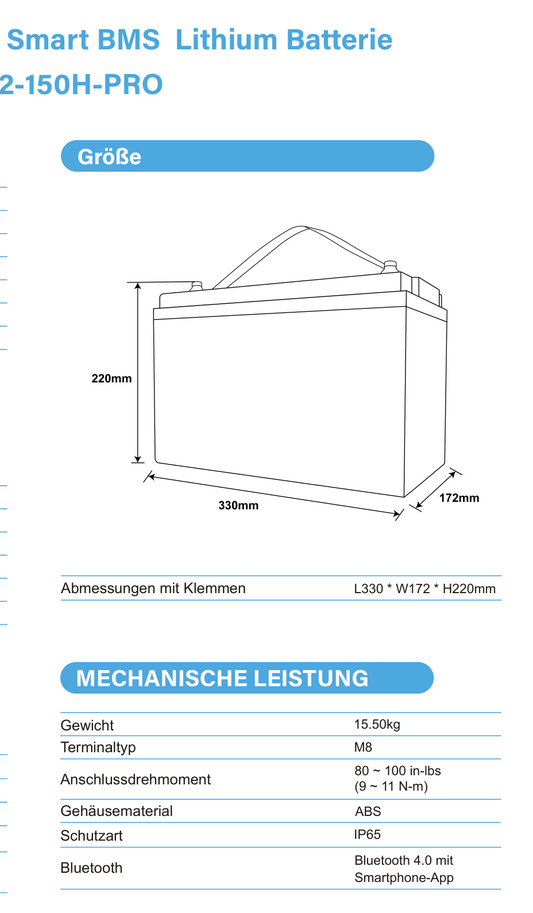 ULTIMATRON UBL-12-150H-PRO LiFePO4 Batterie 12,8 V 150 Ah mit Bluetooth & Smart BMS mit Heizung