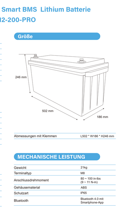 ULTIMATRON UBL-12-200-PRO LiFePO4 Batterie 12,8 V 200 Ah mit Bluetooth & Smart BMS