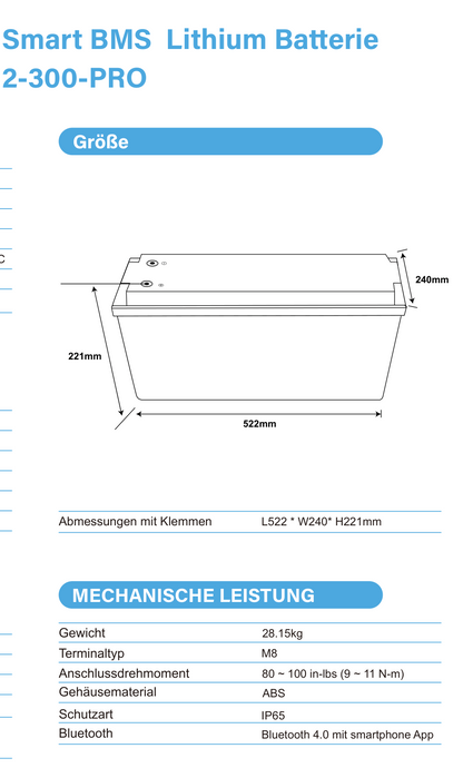 ULTIMATRON UBL-12-300-PRO LiFePO4 Batterie 12,8 V 300 Ah mit Bluetooth & Smart BMS