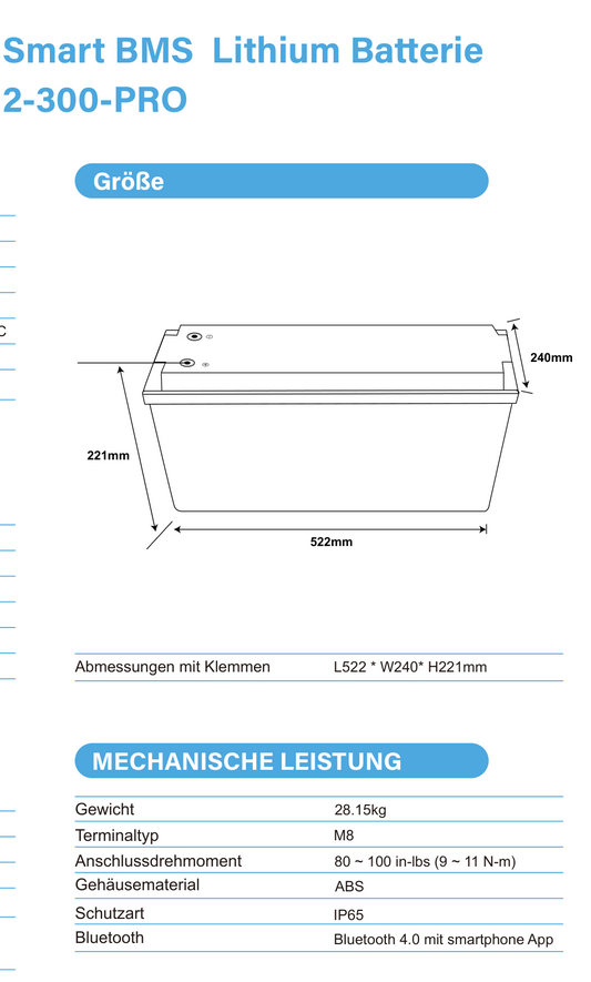 ULTIMATRON UBL-12-300-PRO LiFePO4 Batterie 12,8 V 300 Ah mit Bluetooth & Smart BMS