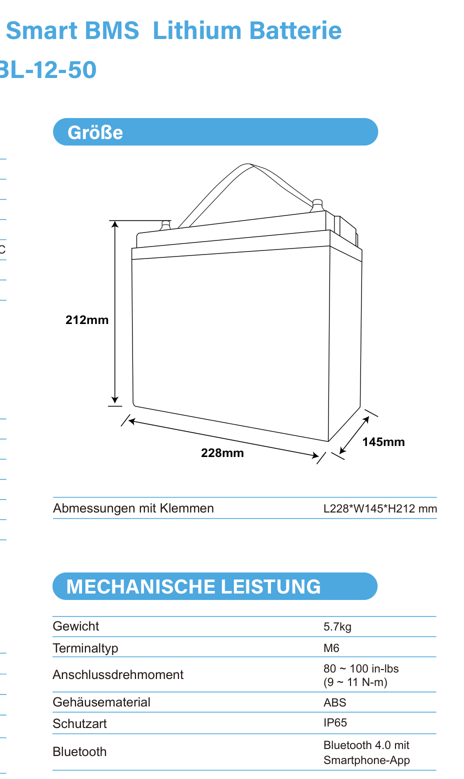 ULTIMATRON UBL-12-50 LiFePO4 Batterie 12,8 V 50 Ah mit Bluetooth & Smart BMS