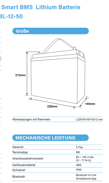 ULTIMATRON UBL-12-50 LiFePO4 Batterie 12,8 V 50 Ah mit Bluetooth & Smart BMS