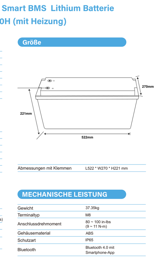 ULTIMATRON UBL-24-200H LiFePO4 Batterie 25,6 V 200 Ah mit Bluetooth & Smart BMS mit Heizung