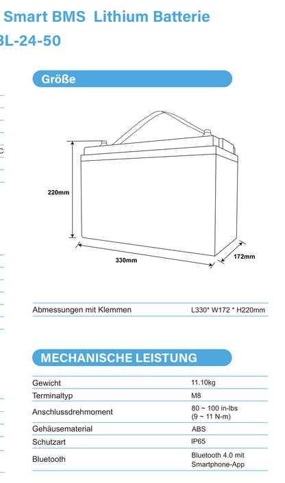 ULTIMATRON UBL-24-50 LiFePO4 Batterie 25,6 V 50 Ah mit Bluetooth & Smart BMS