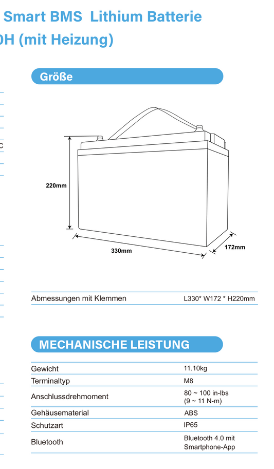 ULTIMATRON UBL-24-50H LiFePO4 Batterie 25,6 V 50 Ah mit Bluetooth & Smart BMS mit Heizung