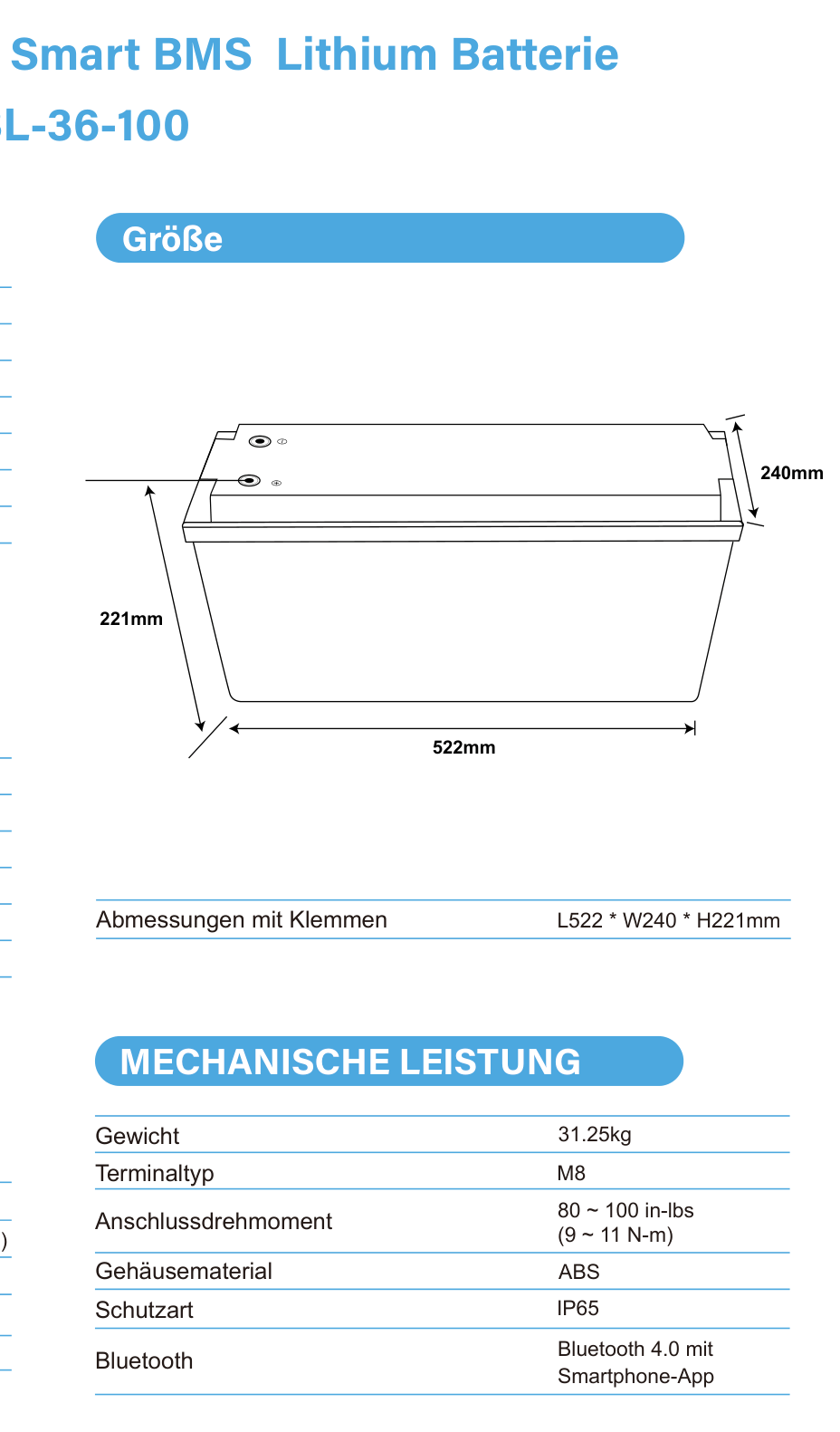 ULTIMATRON UBL-36-100 LiFePO4 Batterie 38,4 V 100 Ah mit Bluetooth & Smart BMS