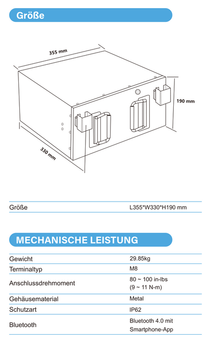 ULTIMATRON ULM-12-280 LiFePO4 Untersitz-Batterie 12,8 V 280 Ah mit Bluetooth & Smart BMS