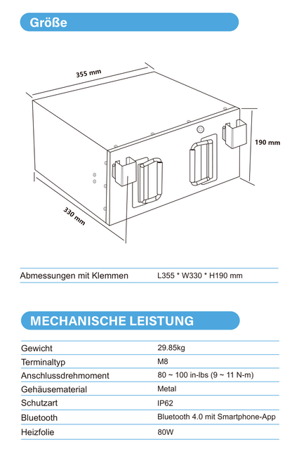 ULTIMATRON ULM-12-280H LiFePO4 Untersitz-Batterie 12,8 V 280 Ah mit Bluetooth & Smart BMS mit Heizung